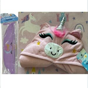 2piece Comfort Bay Kids Mesh Shower Organizer/Towel unicorn pink